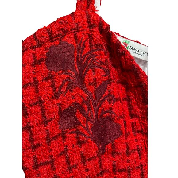 $429 Fanm Mon GULIA Corset Peplum Embroidered Tweed Midi Dress | Red Sz XL NWT - Picture 14 of 16